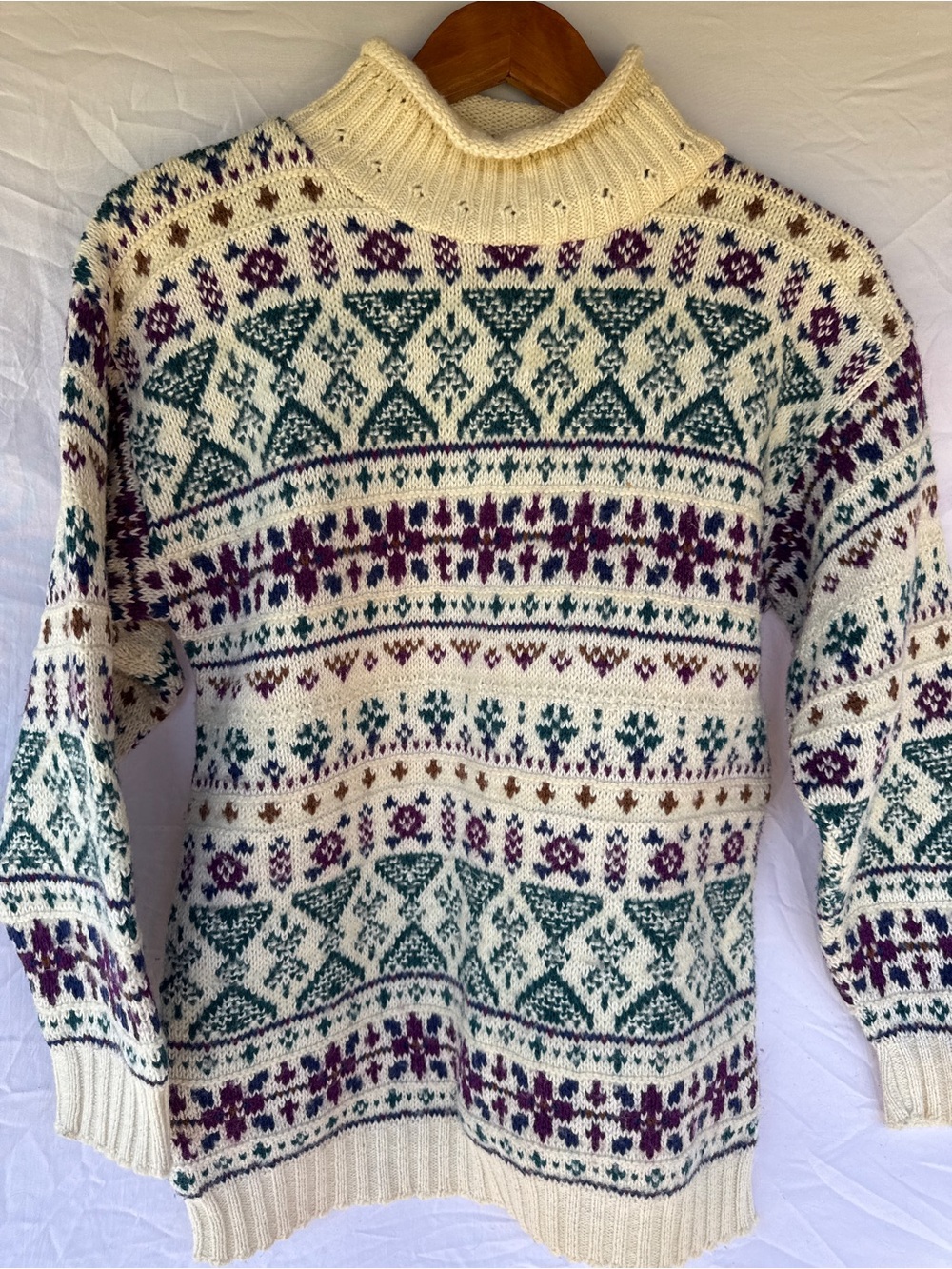 ⁠VTG Alps Fair Isle Wool Blend Turtleneck Sweater M Geometric Knit Ski Made USA⁠ - Picture 12 of 12
